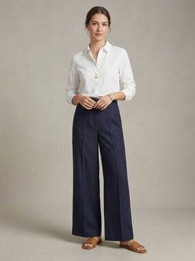 𝙲𝙾𝚂 flat front trouser in navy Size 8